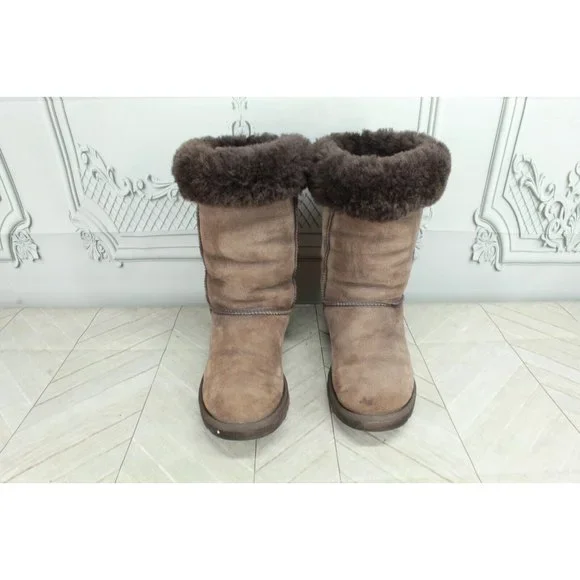 UGG Australia Classic Tall 5815 Brown Suede Shearling Lined Winter Boots Size 7 - Picture 5 of 9